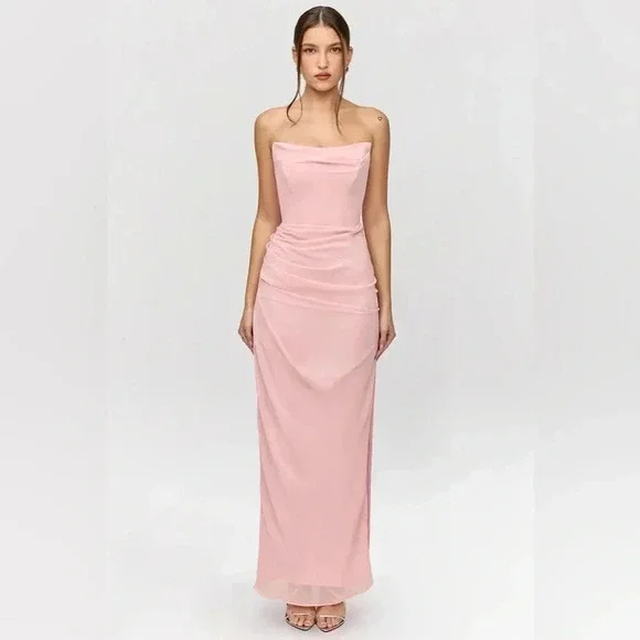 House of CB Adrienne Pink Quartz Georgette Strapless Gown Maxi - Picture 7 of 7